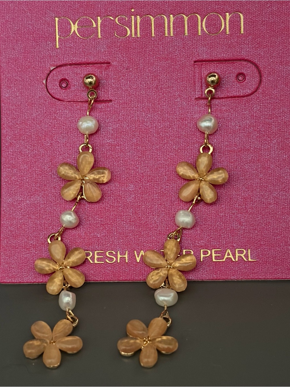 Persimmon Gold-Tone Floral Freshwater Pearl Drop Earrings